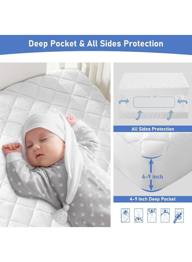GRT 1 Pack Waterproof Crib Mattress Protector, Quilted Baby Mattress Cover Fitted Deep Pocket from 4" up to 9", Extra Soft Breathable & Noiseless Toddler Mattress Pad 52"x28", White - Image 4